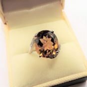 Sterling Silver 8 carat Citrine & White Sapphire Ring New with Gift Box