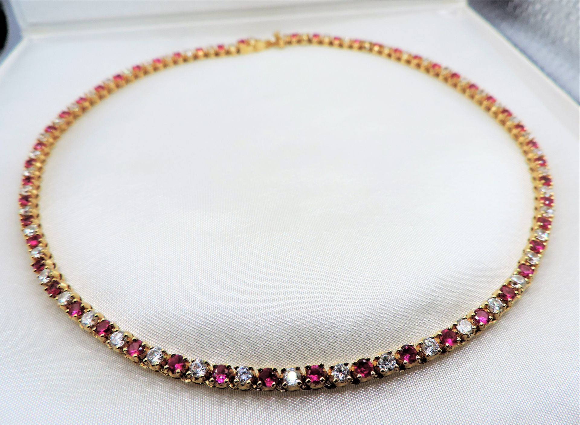 12 carat Gold on Sterling Silver Pink & White Tourmaline Tennis Necklace New with Gift Box - Image 2 of 4