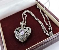 Sterling Silver Amethyst & Marcasite Pendant Necklace