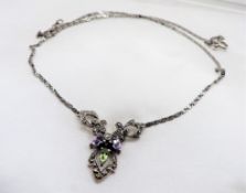 Vintage Sterling Silver Amethyst & Peridot Necklace with Gift Box