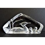 Large Signed Mats Jonasson Crystal Duck & Ducklings Sculpture 21cm Wide