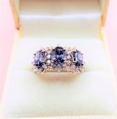 Sterling Silver 5ct Tanzanite & Sapphire Ring New with Gift Box