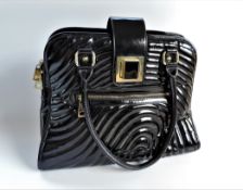 Jasper Conran Black Patent Quilted Handbag 35cm Wide