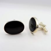 Vintage Sterling Silver Black Jet Cufflinks