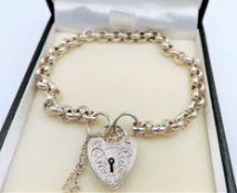 Sterling Silver Belcher Bracelet with Heart Padlock Clasp