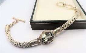 Sterling Silver 8ct Pale Green Sapphire Set Byzantine Bracelet with Gift Box