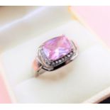 Sterling Silver 4ct Pink & White CZ Gemstone Ring with Gift Pouch