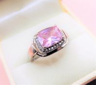 Sterling Silver 4ct Pink & White CZ Gemstone Ring with Gift Pouch