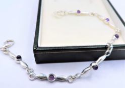 Sterling Silver Cabochon Amethyst Bracelet