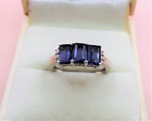 Sterling Silver Sapphire & Diamond Ring New with Gift Box