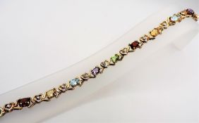 Gold on Sterling Silver Multi Gemstone Bracelet with Gift Box