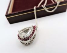 Artisan Ruby & Rock Crystal Sterling Silver Pendant Necklace with Gift Box