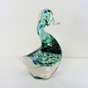 Signed Wedgwood Speckled Glass Duck c. 1970's