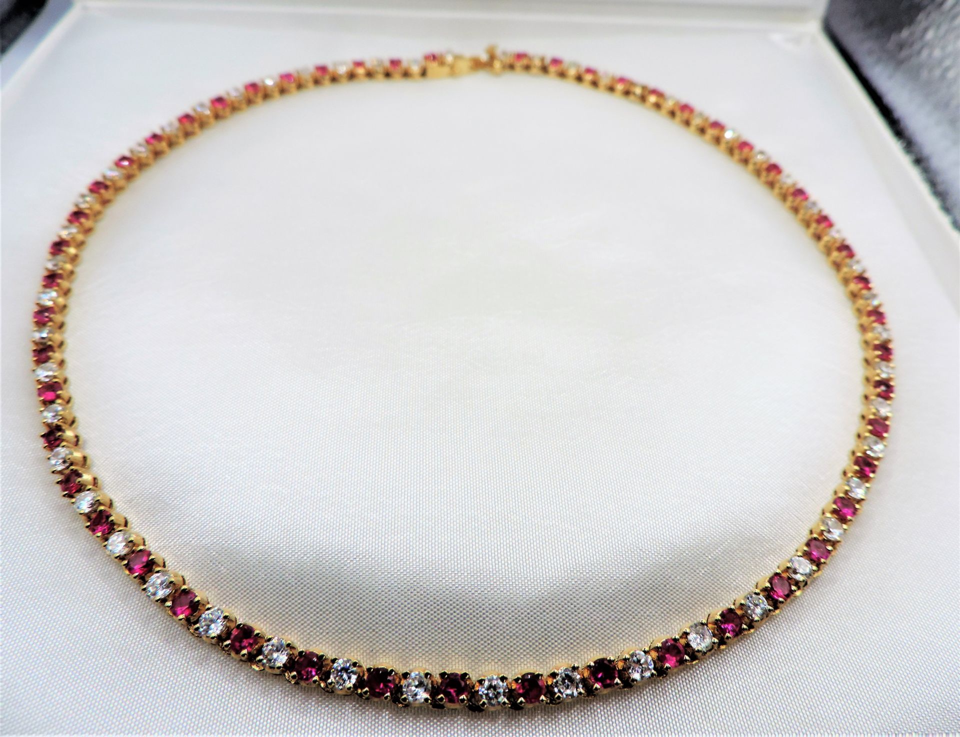 12 carat Gold on Sterling Silver Pink & White Tourmaline Tennis Necklace New with Gift Box