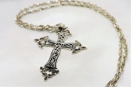 Vintage Silver Marcasite Cross Pendant Necklace