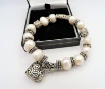 Cultured Pearl Silver Bead Bracelet