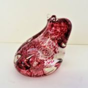 Signed Wedgwood Speckled Pink Glass Frog Circa 1970's
