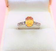 Sterling Silver 1.5 ct Citrine & White Topaz Ring New with Gift Pouch