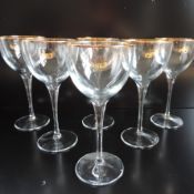 NEW Set 6 Elegant Gold Rim Tall Stem Wine Glasses 20cm High