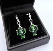 Sterling Silver 6ct Green Diopside Earrings New with Gift Box