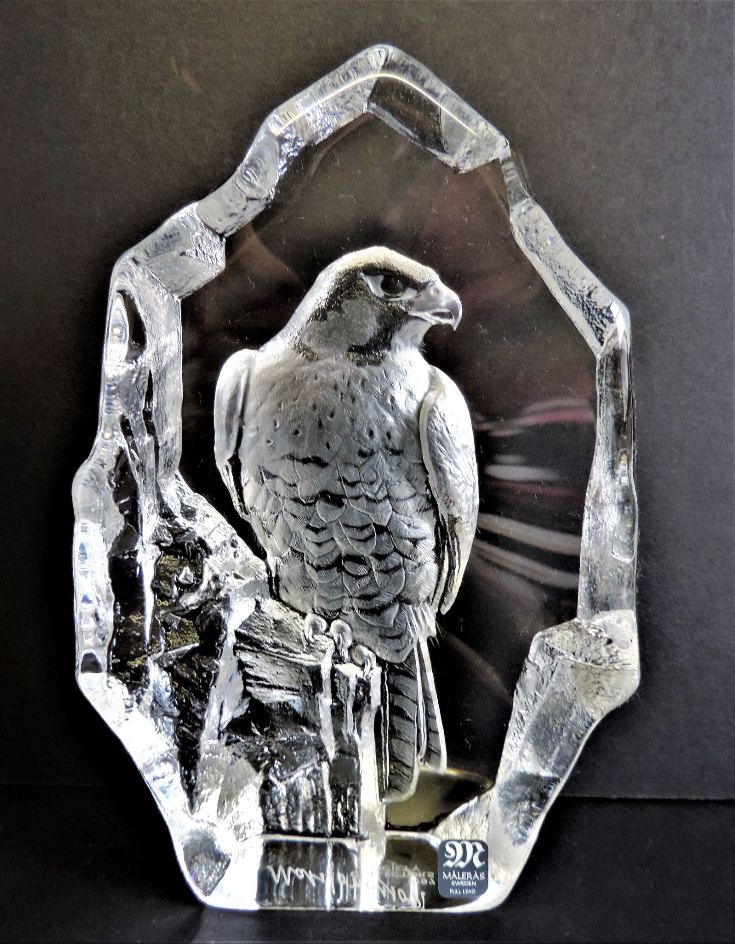 Large Signed Mats Jonasson Crystal Eagle 19cm Tall