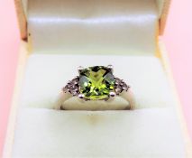 Sterling Silver Peridot & Diamond Ring New with Gift Box