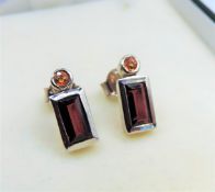 Sterling Silver 2ct Garnet & Citrine Earrings New with Gift Pouch