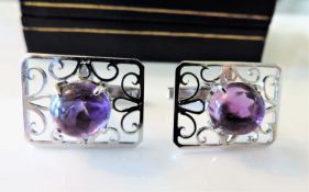 Sterling Silver Artisan 6 ct Cabochon Amethyst Cufflinks with Gift Box