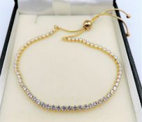 14k Gold on Sterling Silver Gemstone Slider Tennis Bracelet New with Gift Pouch