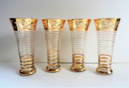 Set 4 Venetian 24k Gold Accented Drinking Glasses 19cm High c. 1960's