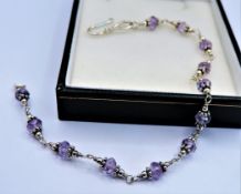 Amethyst Bead Silver Bracelet