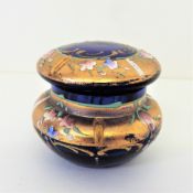 Circa 1890's Moser Blue Glass Gold Enamel Trinket Pot