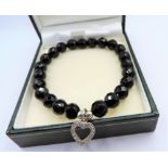 Black Jet Silver Charm Bracelet with Gift Pouch