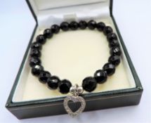Black Jet Silver Charm Bracelet with Gift Pouch