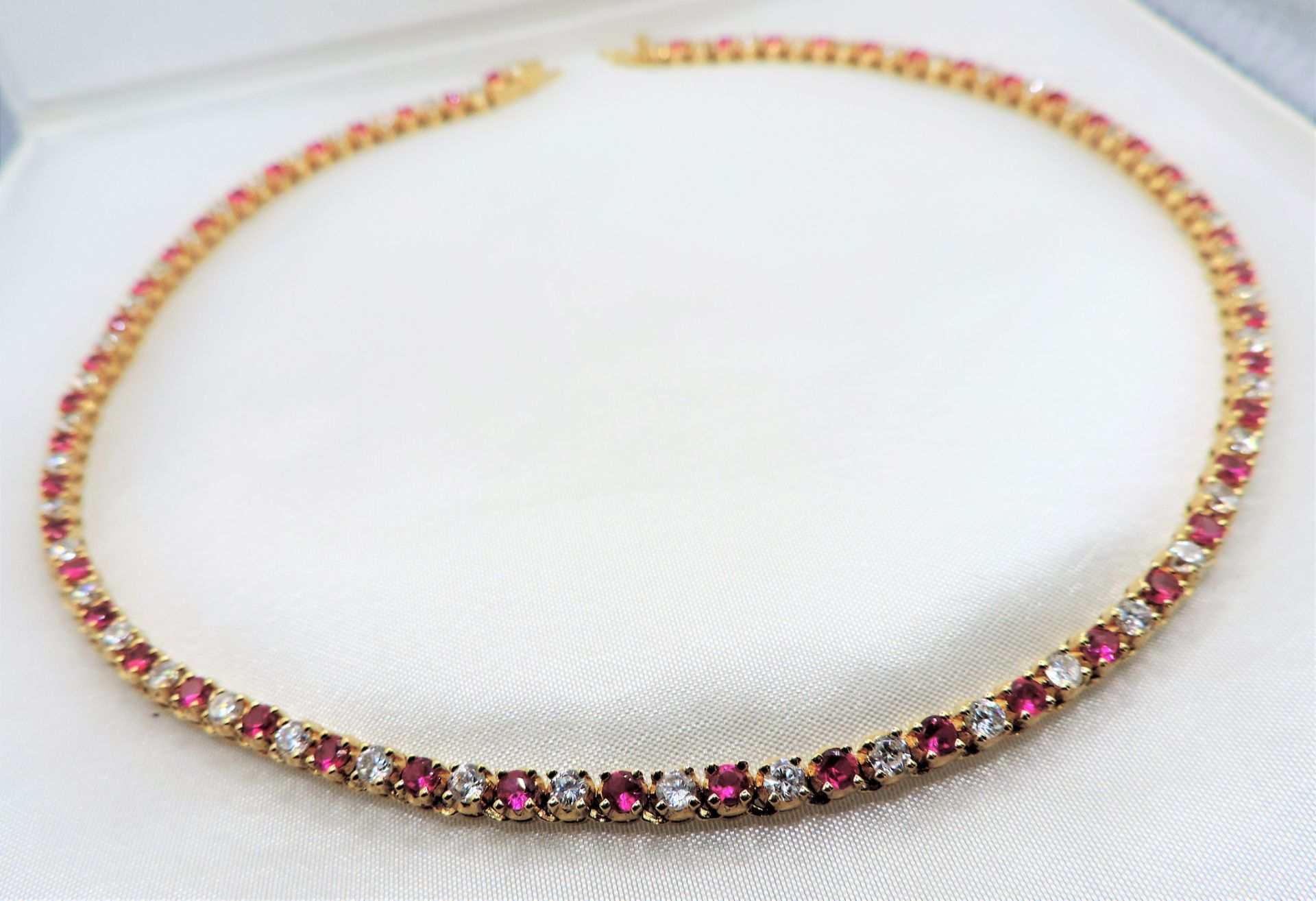 12 carat Gold on Sterling Silver Pink & White Tourmaline Tennis Necklace New with Gift Box - Image 3 of 4