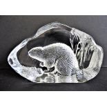 Large Signed Mats Jonasson Crystal Beaver Sculpture 14cm Wide