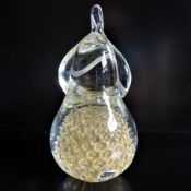 Signed FM Konstglas Ronneby Crystal 24k Pure Gold Hand Blown Pear Paperweight