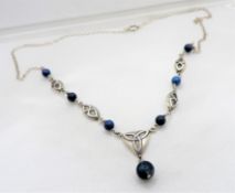 Vintage Sterling Silver Lapus Lazuli Bead Necklace