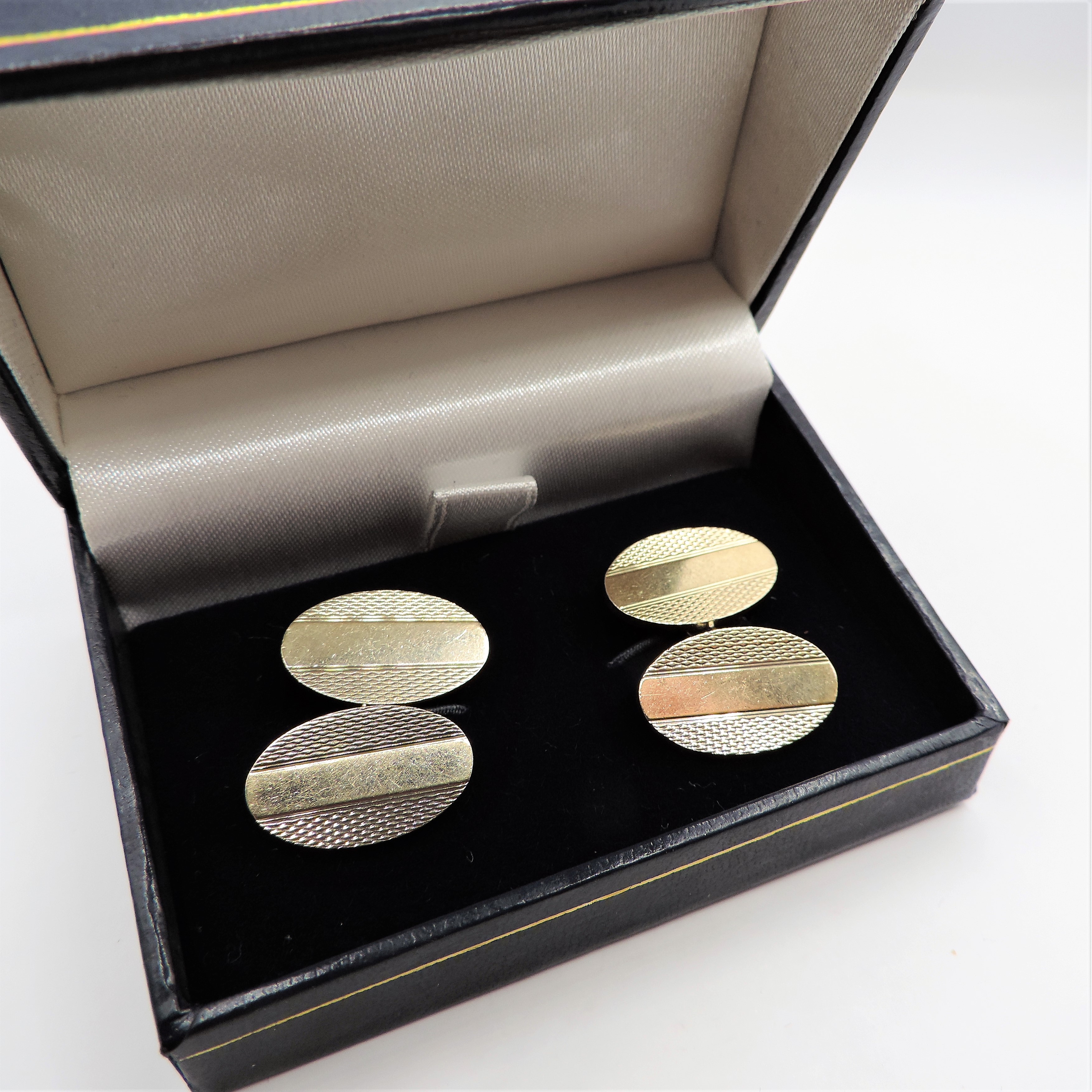 Vintage 9k Gold on Sterling Silver Cufflinks Birmingham Hallmark 1962 with Gift Box - Image 2 of 4