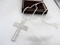 Sterling Silver White Sapphire Cross Pendant Necklace