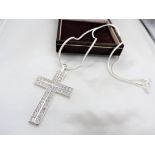 Sterling Silver White Sapphire Cross Pendant Necklace