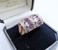 4 carat Rose de France Amethyst Ring in Rose Gold on Silver