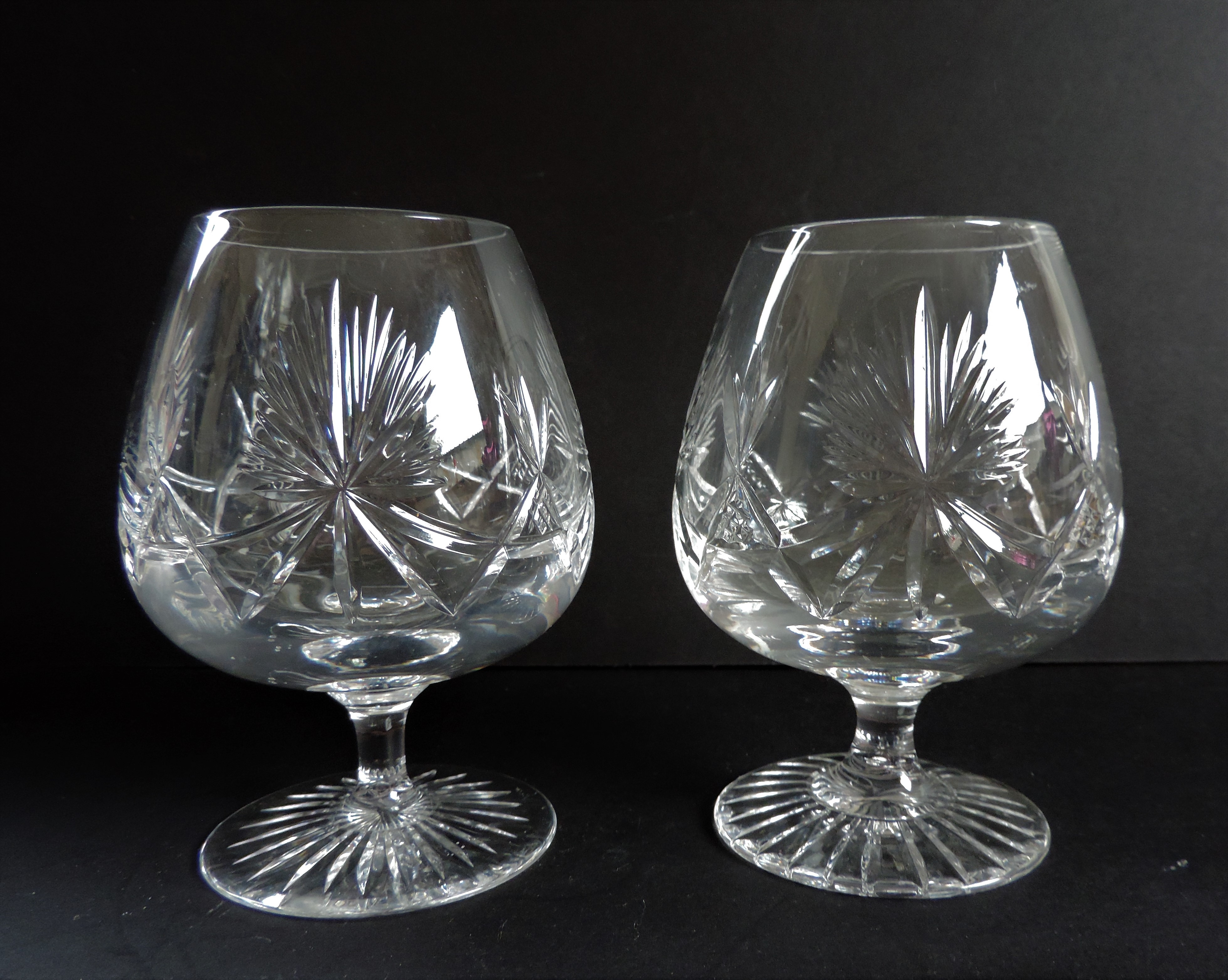 Pair Cut Crystal Cognac/ Brandy Balloons Large 13cm High (NEW)