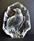 Large Signed Mats Jonasson Etched Crystal Bald Eagle Sculpture 20cm Tall