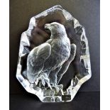 Large Signed Mats Jonasson Etched Crystal Bald Eagle Sculpture 20cm Tall