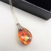 Sterling Silver Baltic Amber Pendant Necklace