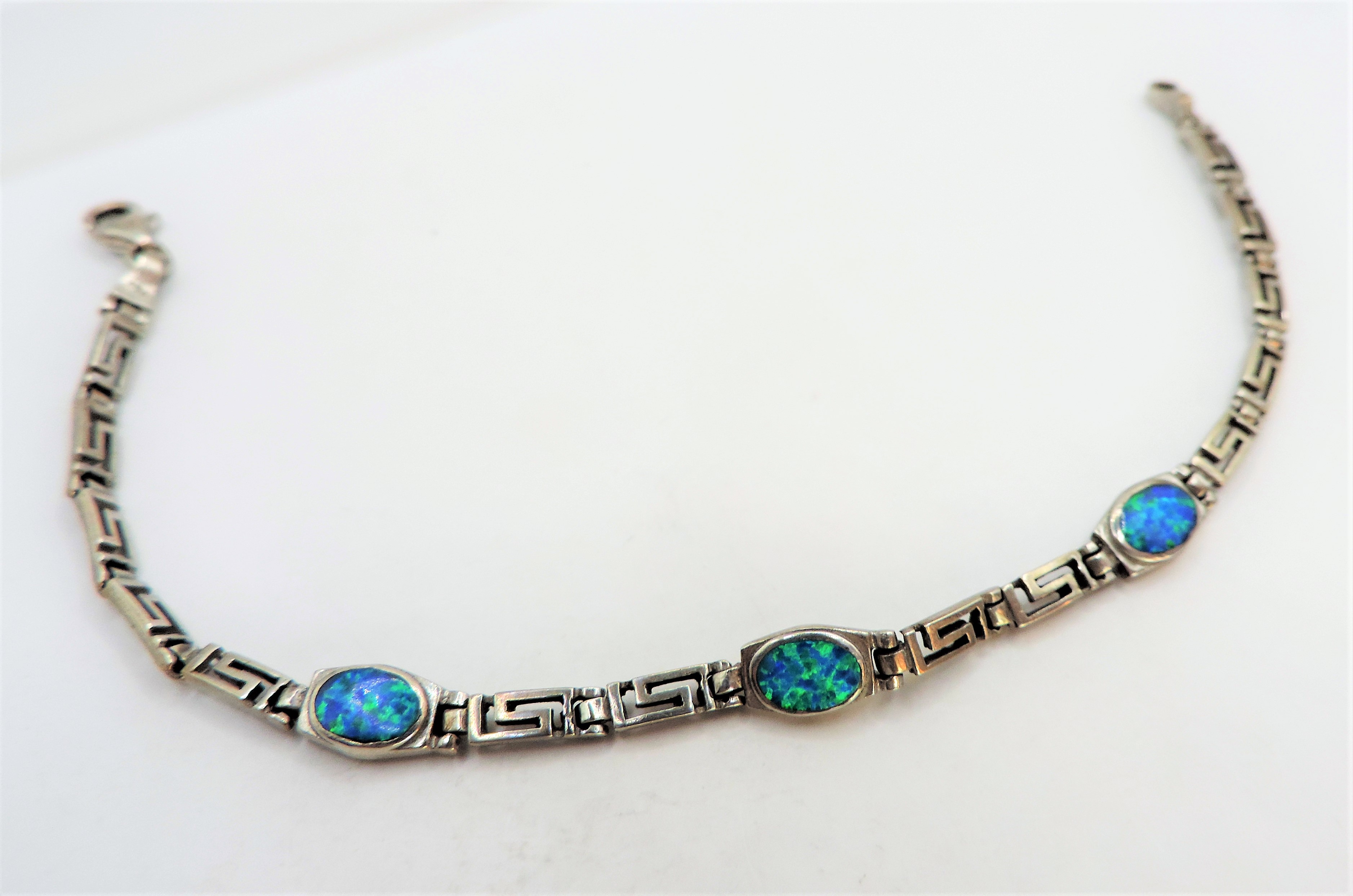 Sterling Silver Fire Opal Greek Key Bracelet - Image 2 of 2