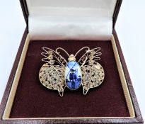 Artisan Sterling Silver Delft Butterfly Brooch with Gift Pouch