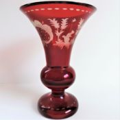 Antique Bohemian Egerman Ruby Etched Glass Vase