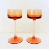 Circa 1970's Pair Signed Wedgwood ""Brancaster"" Peach Glass Candlesticks